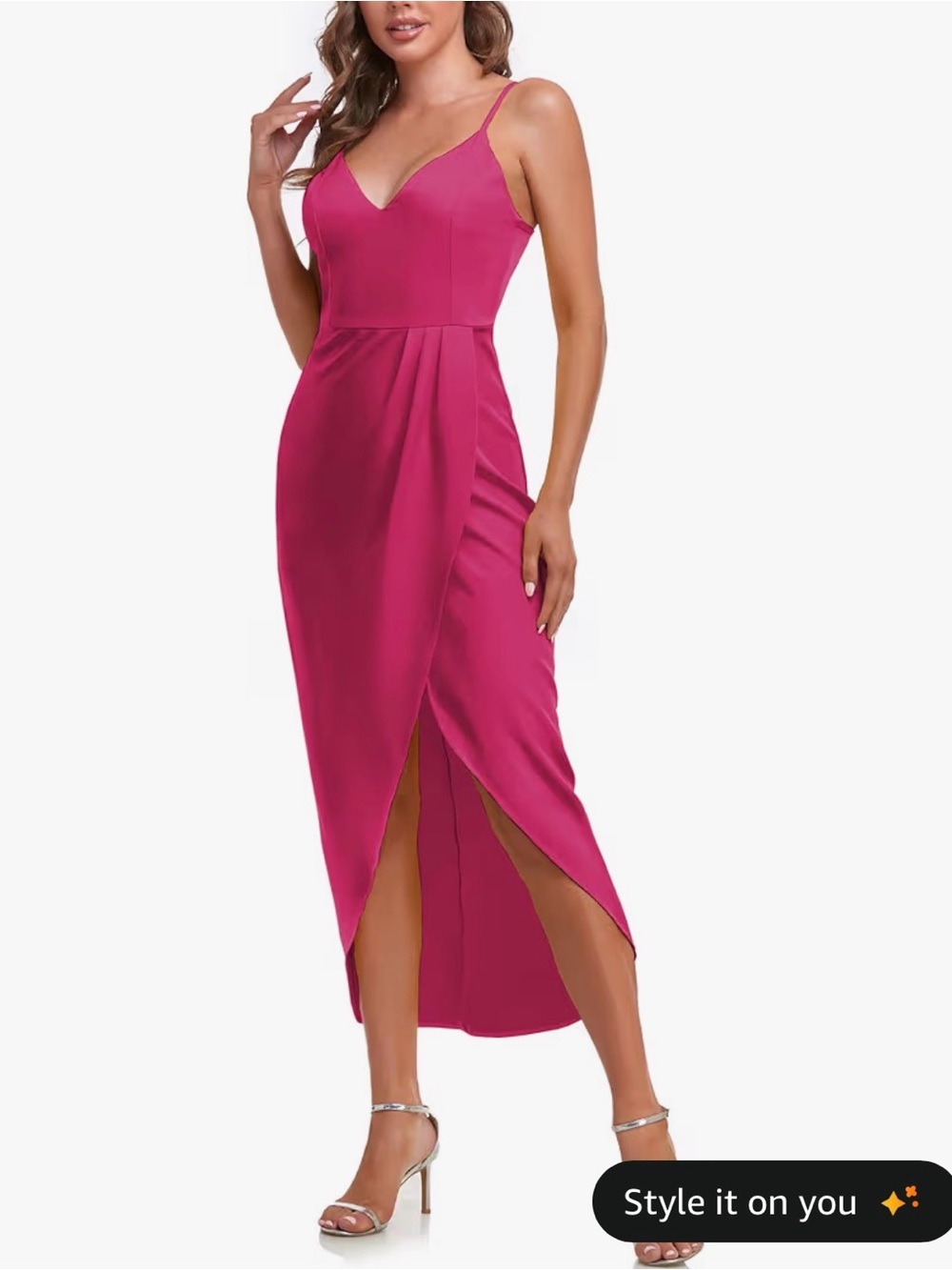 Amazon Fuchsia Spaghetti-Strap Midi Dress